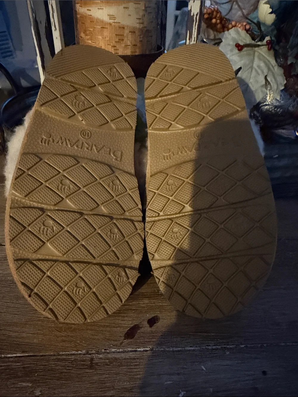 BearPaw Chestnut Brown Suede Slippers with Faux Sherlin lining